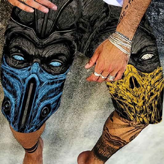 Spring Collection New Men's Summer Casual Shorts 3D Skull Print Creative Cool Street Vacation Polyester Soft BreathableBeach PantsSurfboard Shorts