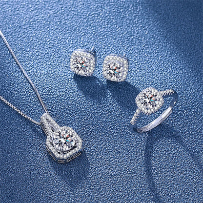 SALE 3pcs Set Necklaces Earrings Stud Ring CZ Stone Jewelry Set Silver Color Classic Women Evening Party Wedding Bridal Jewelry Set