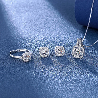 SALE 3pcs Set Necklaces Earrings Stud Ring CZ Stone Jewelry Set Silver Color Classic Women Evening Party Wedding Bridal Jewelry Set
